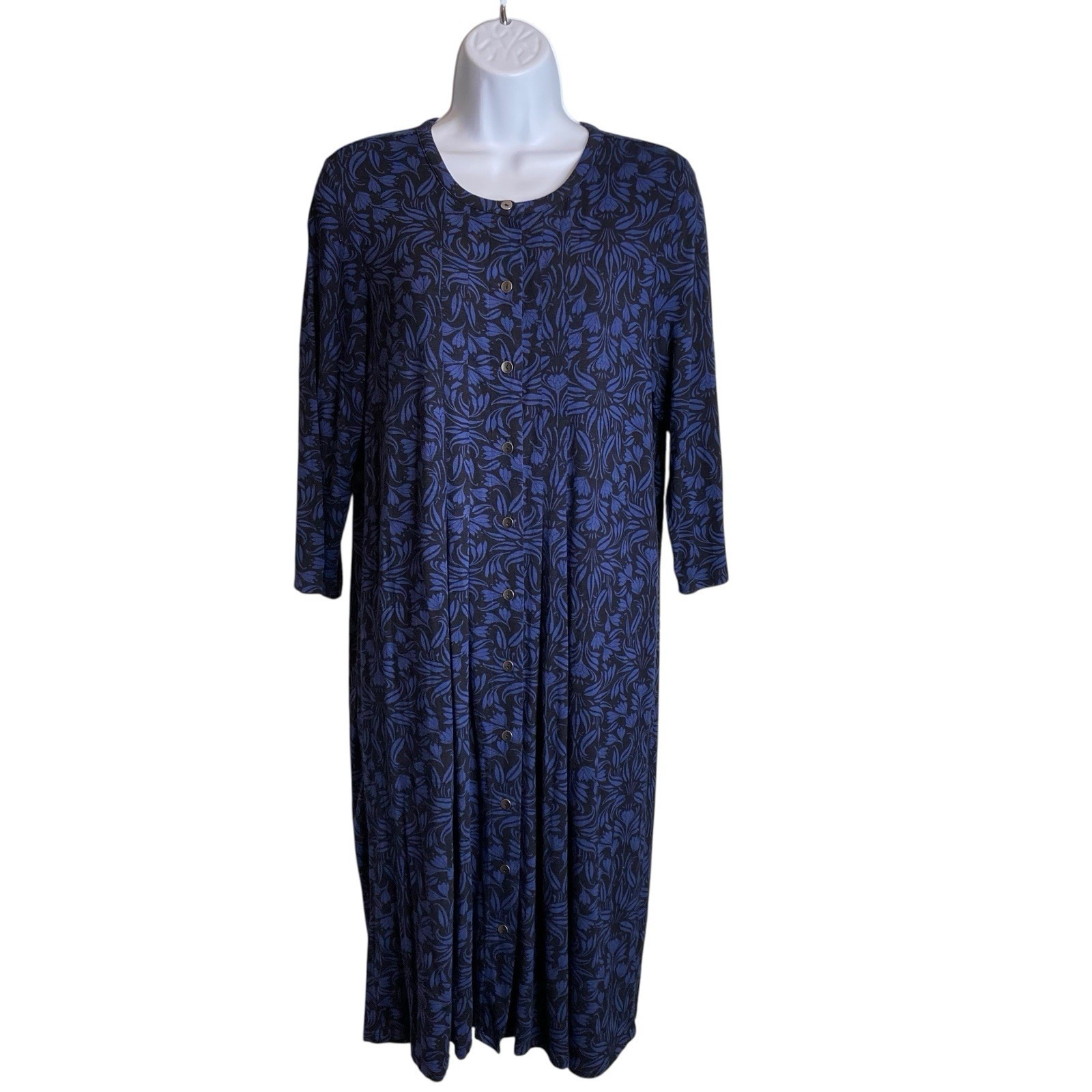 J Jill Women's Blue Botanical Floral Button Front Dress Size S Cottagecore Boho